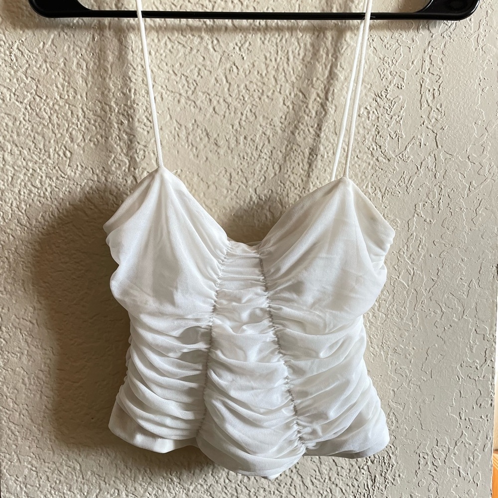 White Mesh Crop Top